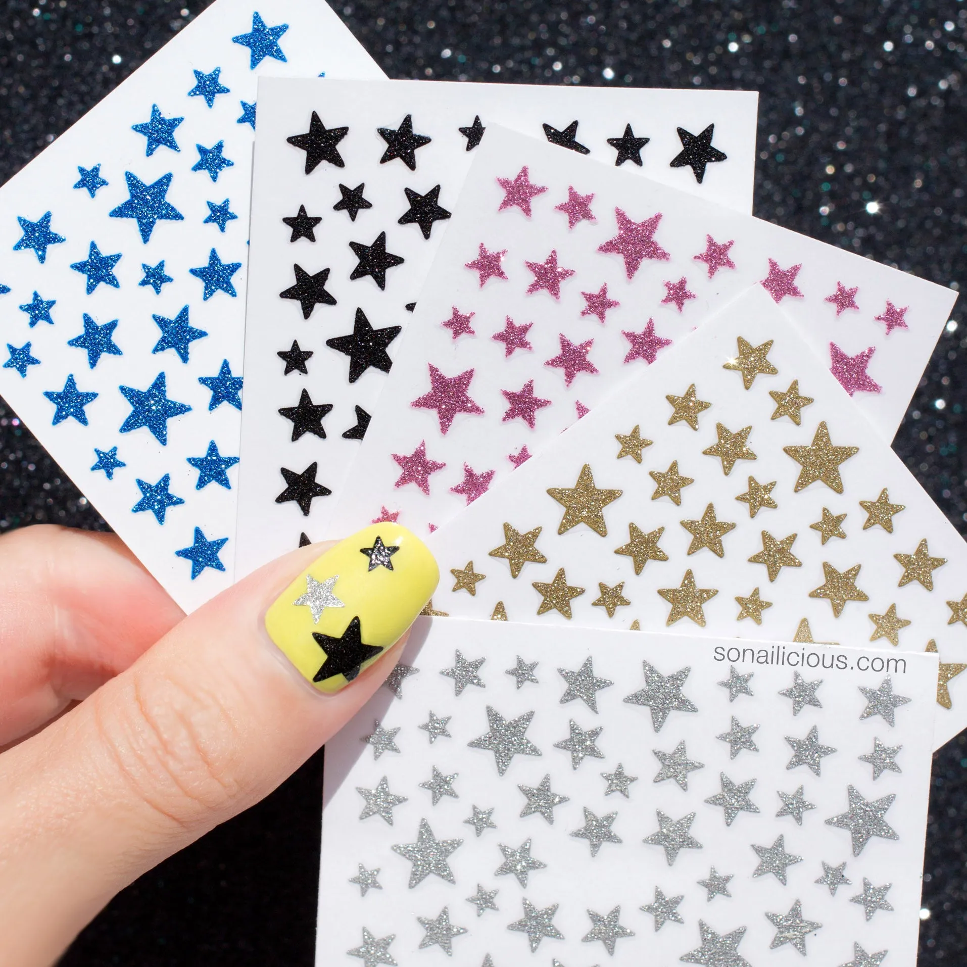 Glitter Star Nail Stickers - 9 Colours