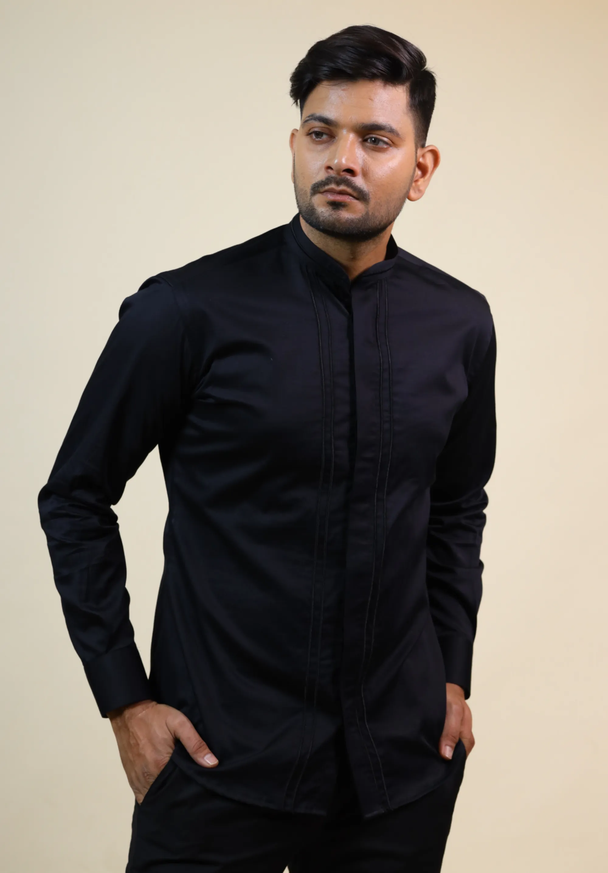 Men's Black Color Dirdum Black Designer Shirt Full Sleeves Casual Shirt - Hilo Design