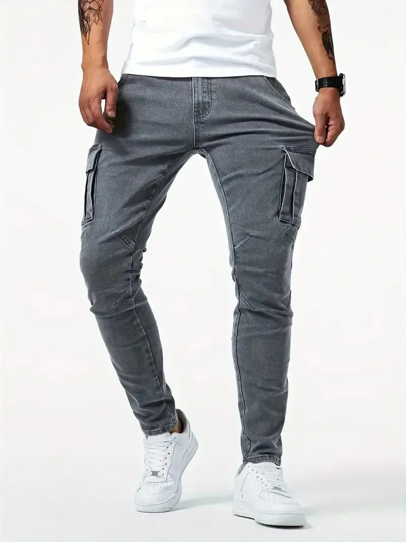 Men's Trendy Slim-fit Denim Cargo Pants with Pockets | Perfect for Everyday Wear