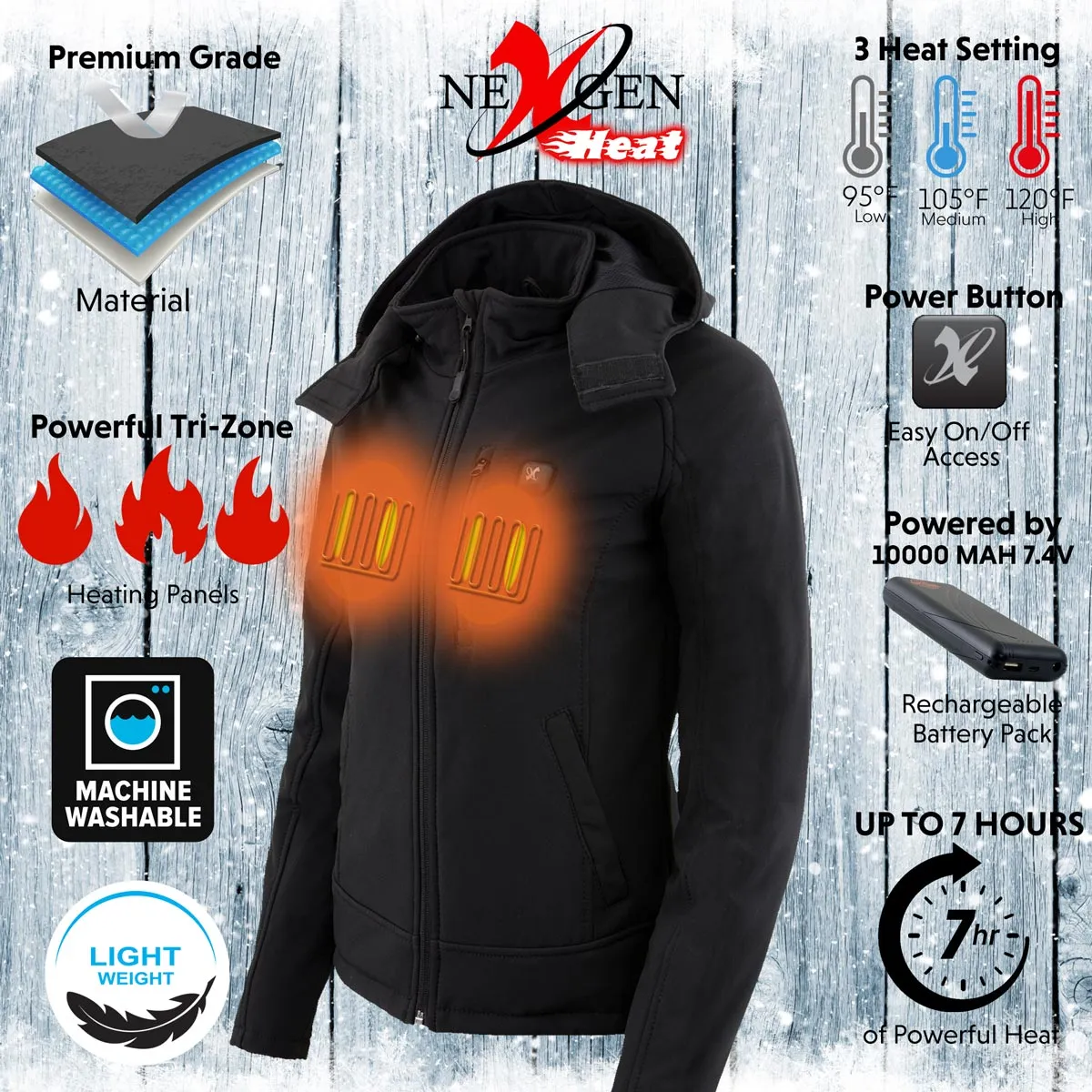 Nexgen Heat MPL2767SET Women's Black 'Heated' Soft Shell Jacket with