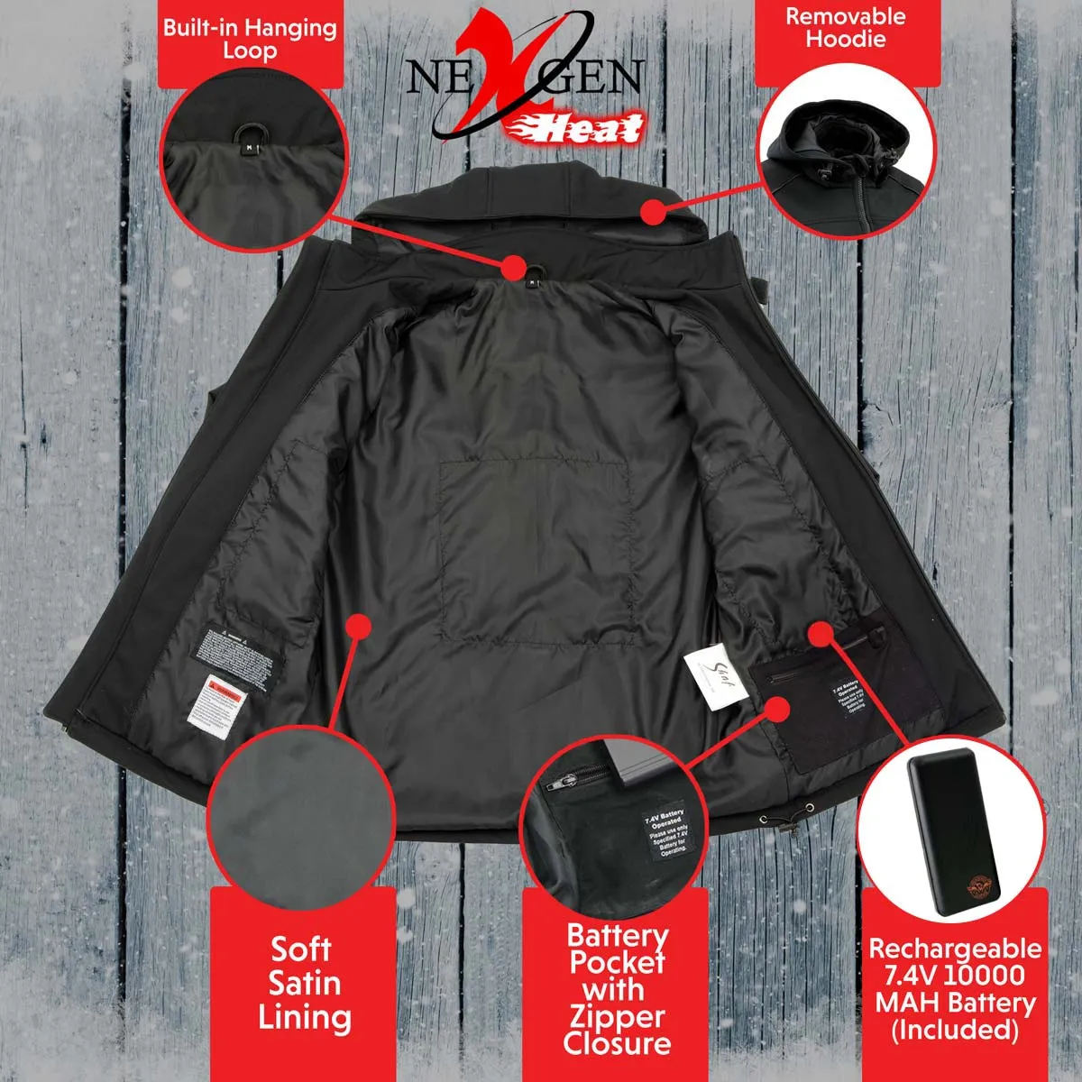 Nexgen Heat MPL2767SET Women's Black 'Heated' Soft Shell Jacket with