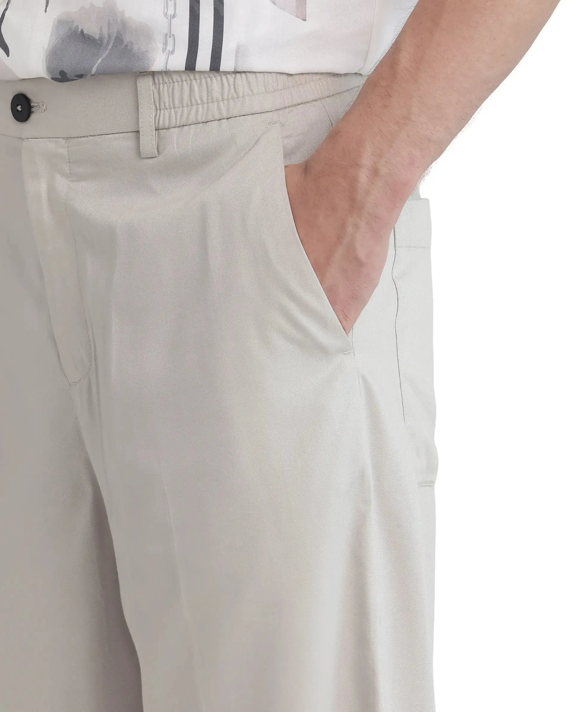 Rare Rabbit Men Essot Grey Excel Viscose Blend Fabric Elasticated Waistband Korean Plain Trouser