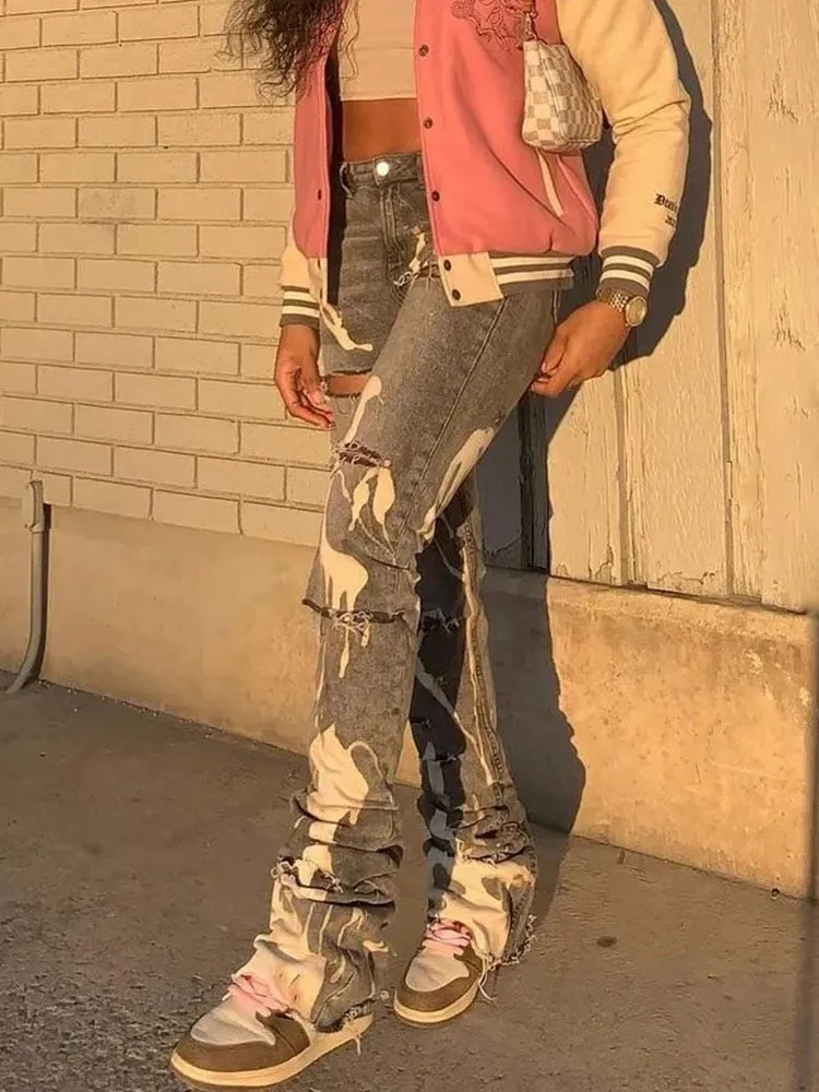 Y2K paint splash print Stacked Pants