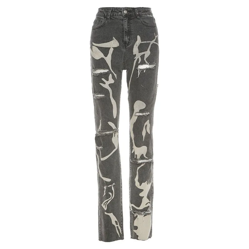 Y2K paint splash print Stacked Pants